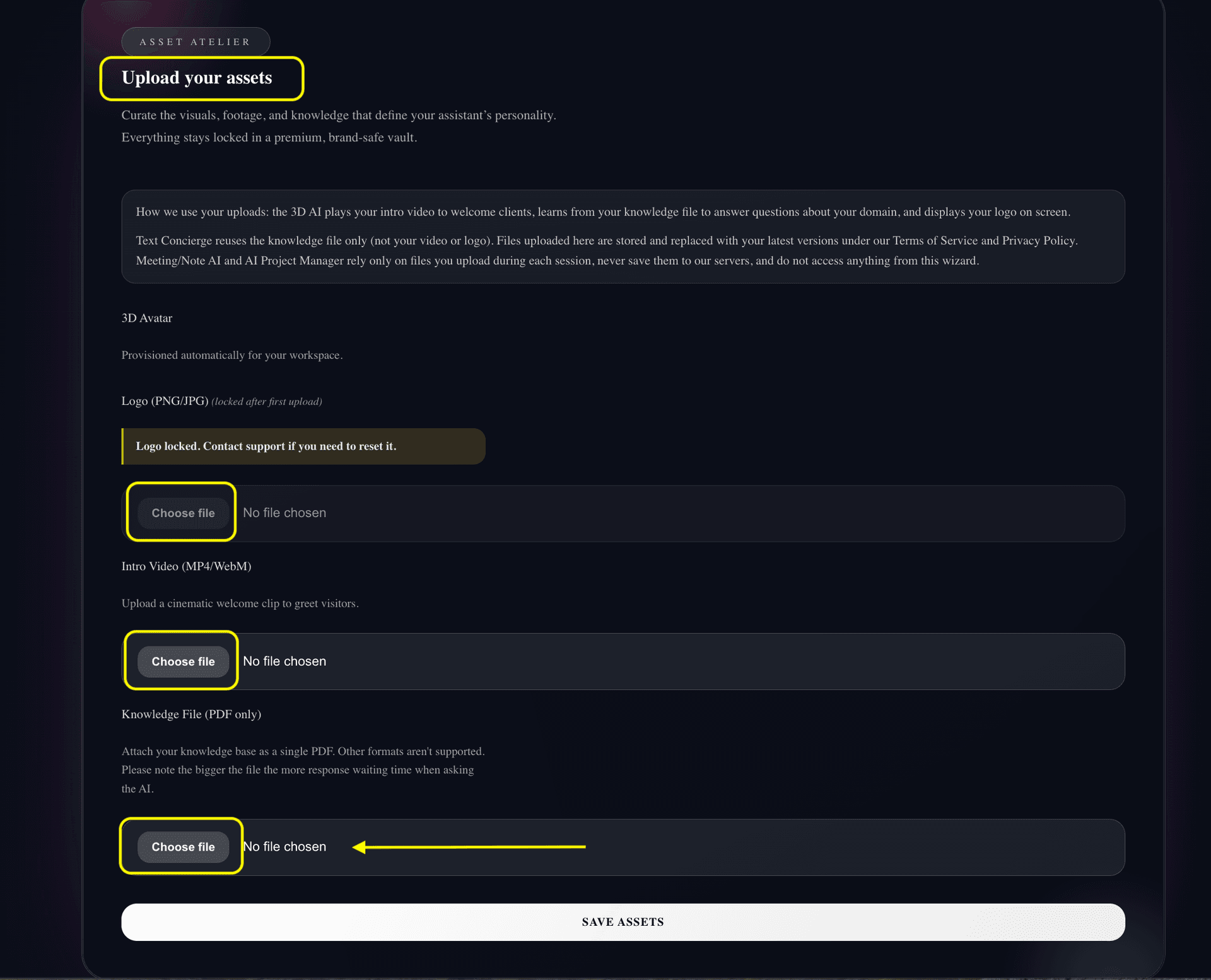 Knowledge file upload area